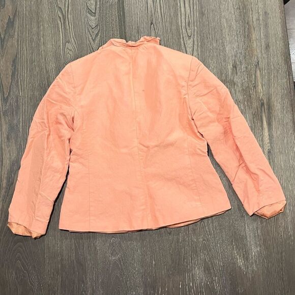 Margaret Frances Blazer Linen Blend Ruffle Collar One Button Orange Size 8 - Picture 3 of 4